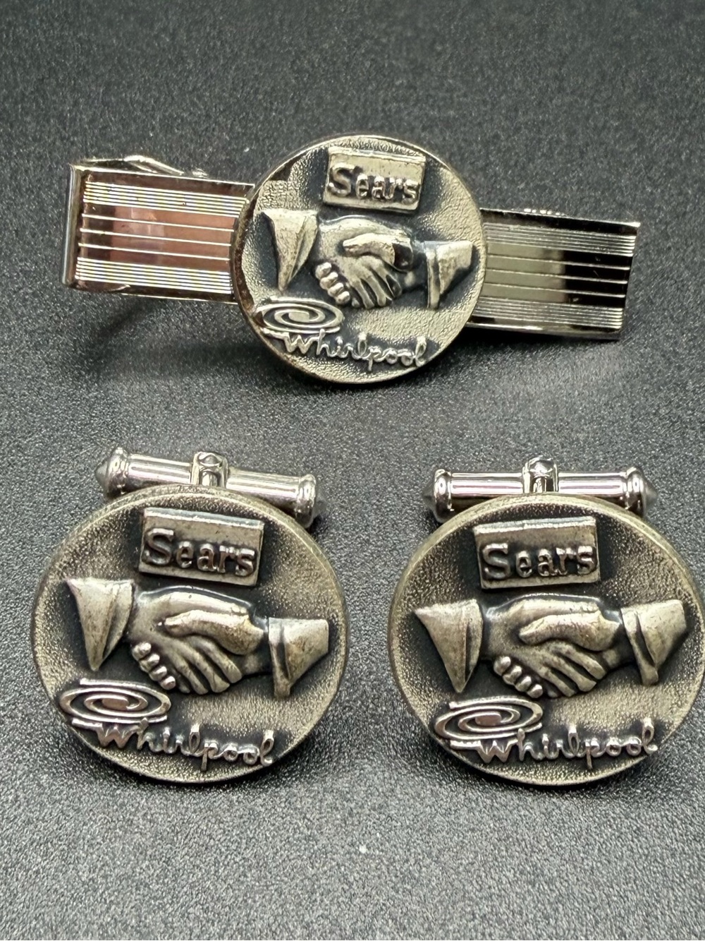 Vintage Sears Whirlpool Cuff Links and Tie Bar 925 Sterling Silver #S53